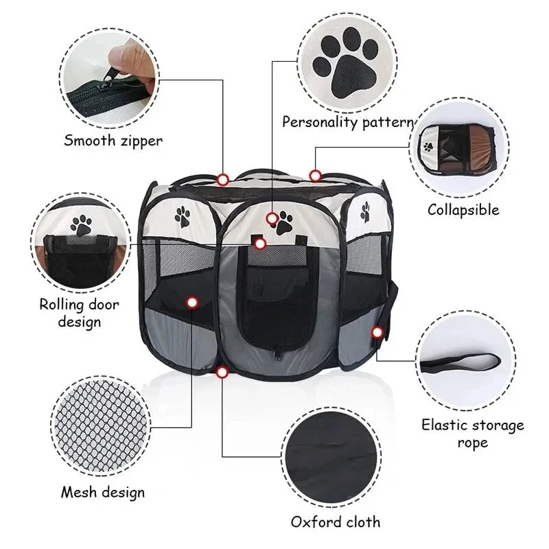 Foldable Pet Tent Durable Grip Cat House Oxford Cloth Octagonal Pet Fence Portable Outdoor Small Dog Cages Cat Fences for WinterEmpiti